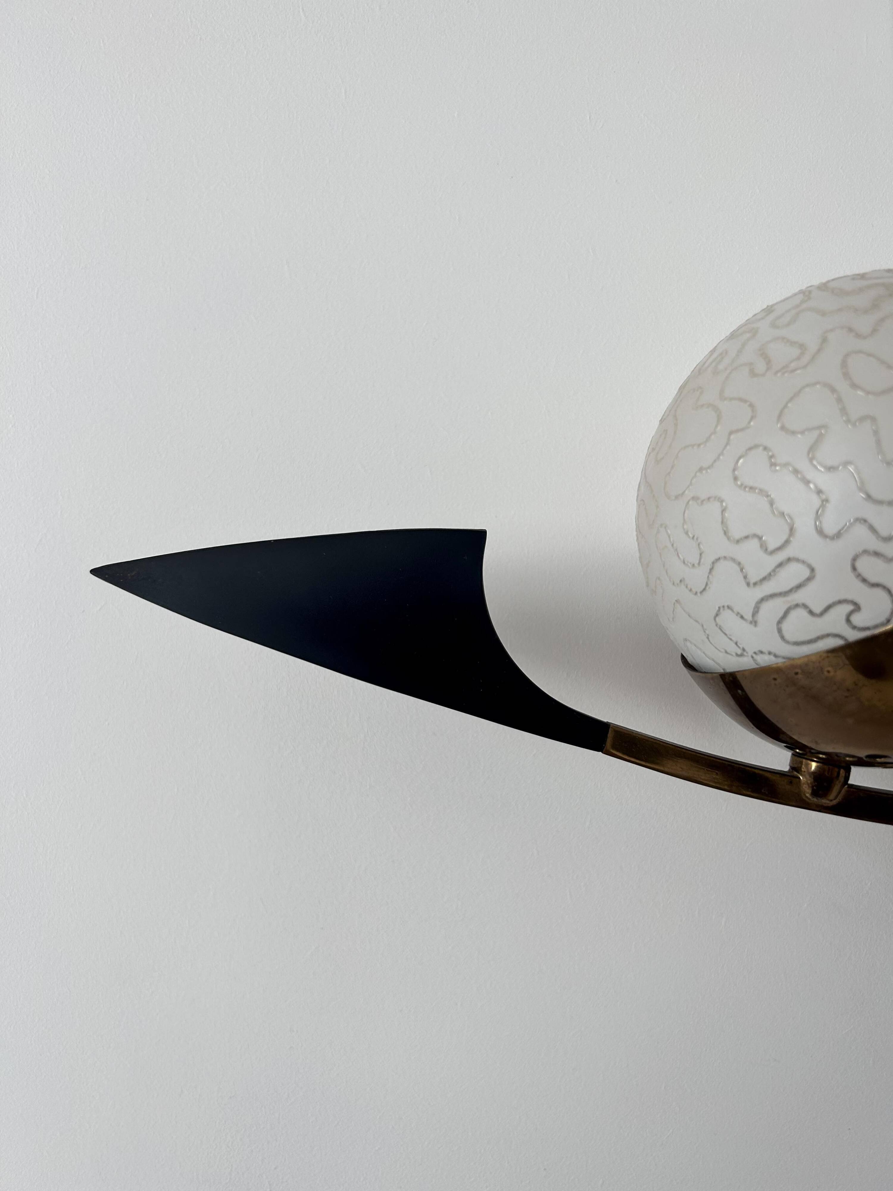 Vintage brass and opaline wall lamp, Arlus, France 1960s