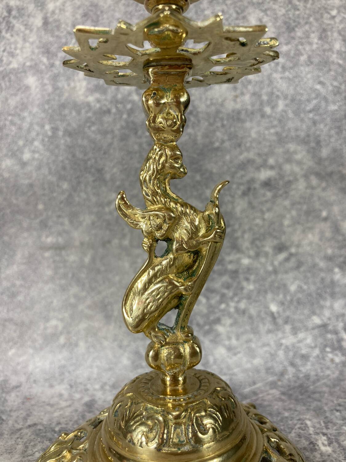 Gilt bronze chandelier/candlestick, Griffin, Mythical Animal, Bestiary, 1880