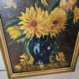 Oil painting on Isorel - Bouquet of yellow flowers Signed Rervillard