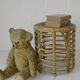 Vintage bamboo stool rattan plant stand mid-century wicker side table