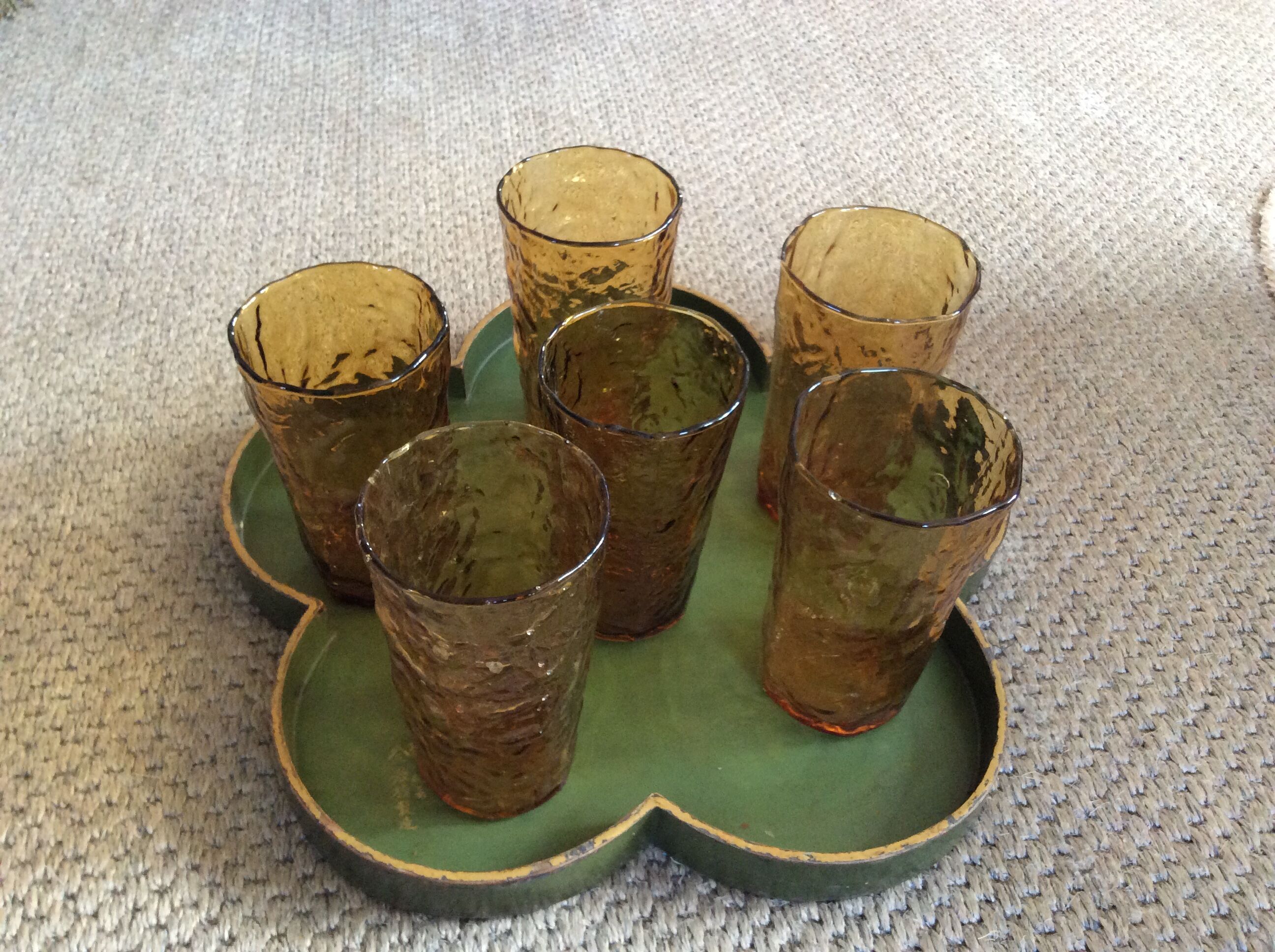 Series of 6 amber glasses