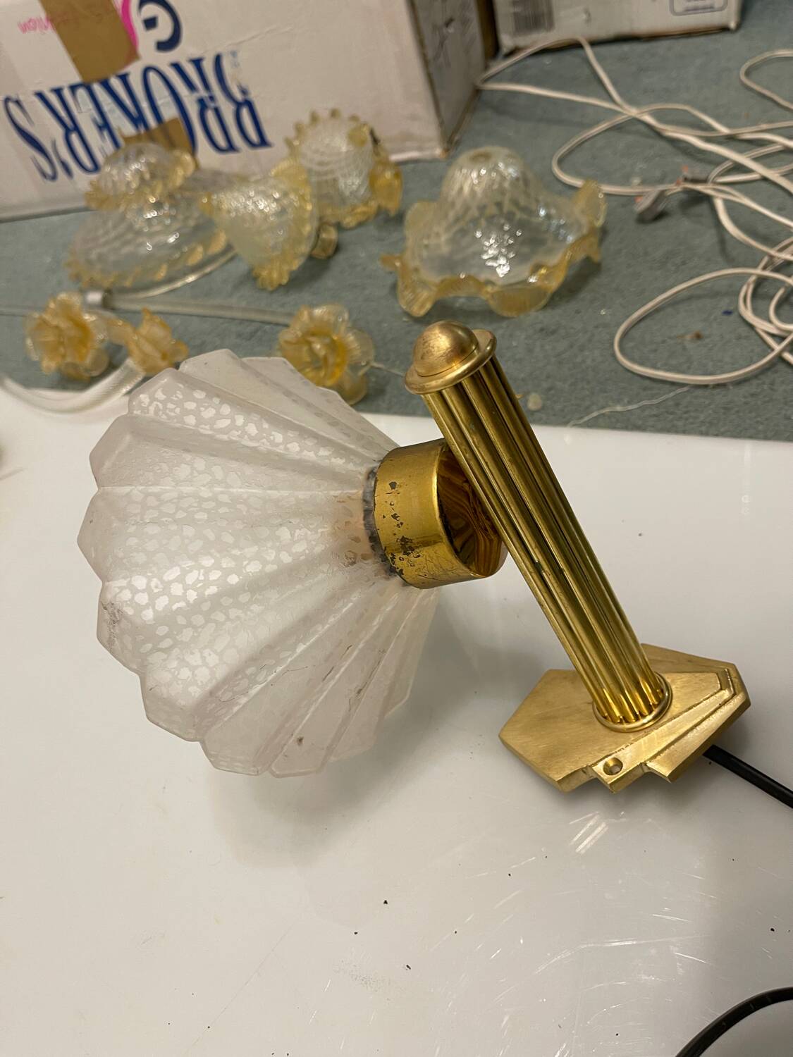 Murano Glass Brass Sconces Set of 3 1950’s