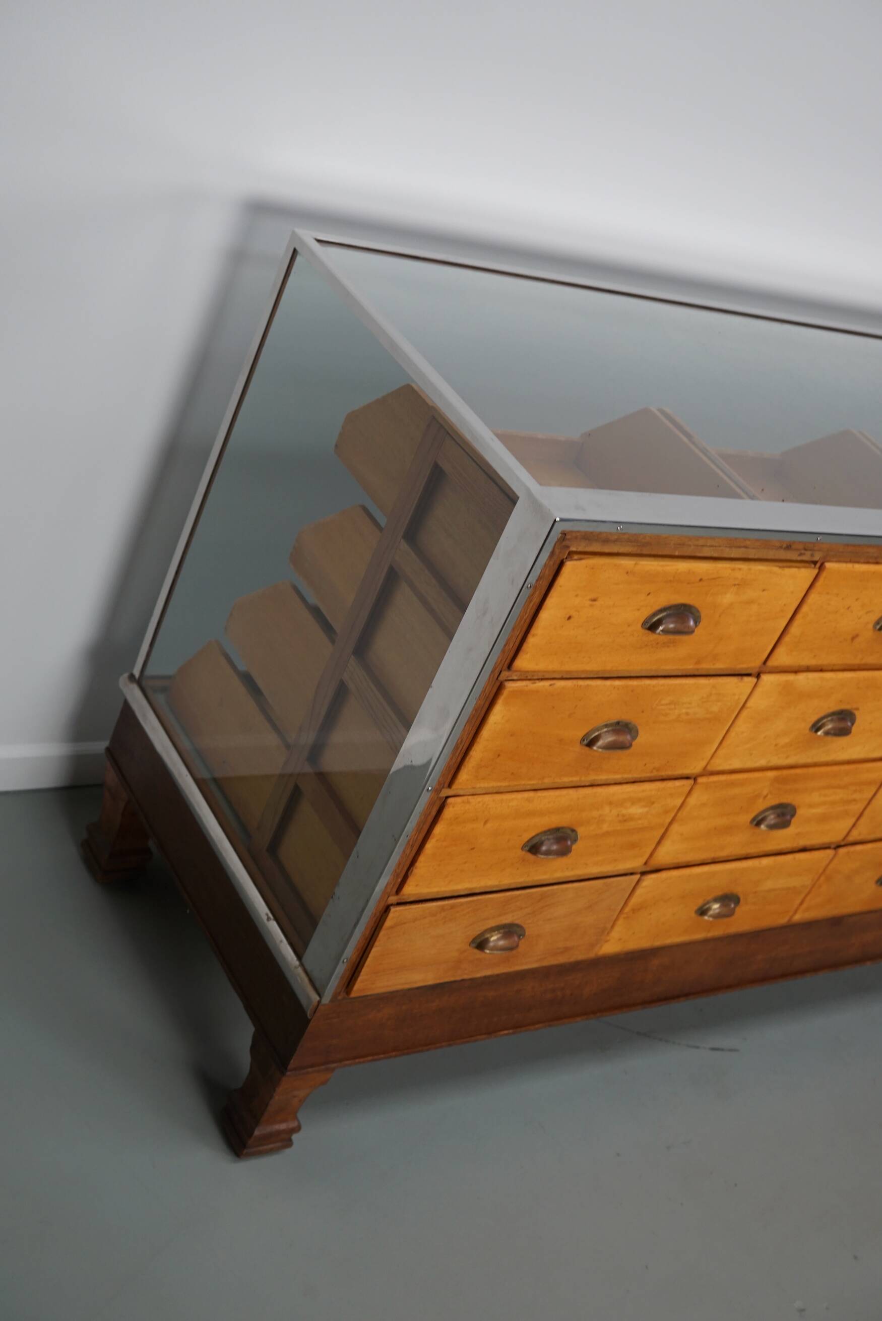 Vintage British maple & oak haberdashery cabinet or shop counter, 1930s