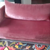 Sofa 2 places, removable, in powder pink velvet