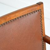 Ancien fauteuil en chêne et vinyle brutaliste