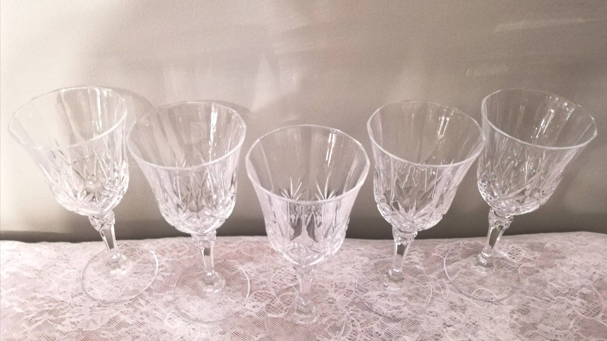 5 crystal stemmed glasses
