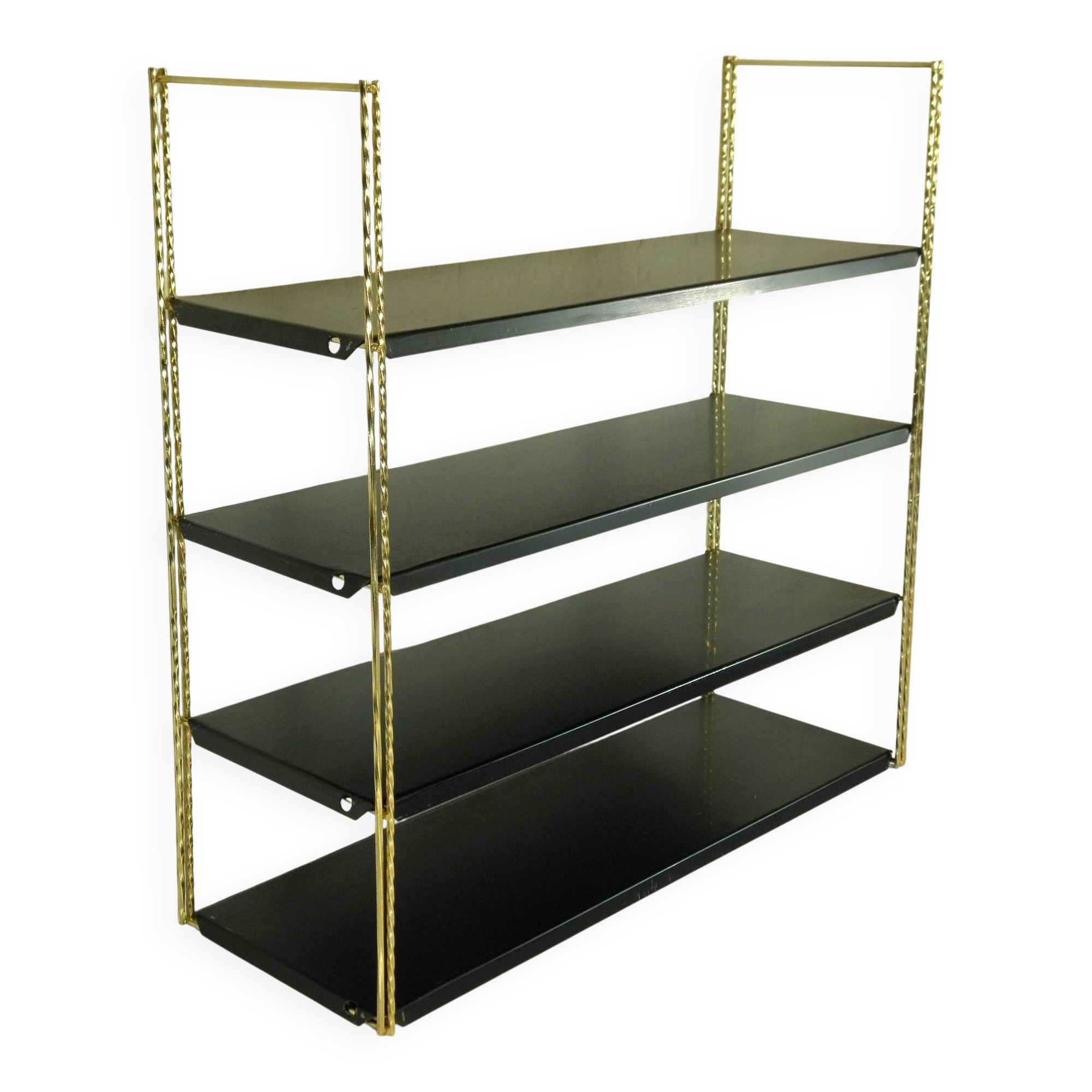 Black and gold metal wall shelf from the 1960s