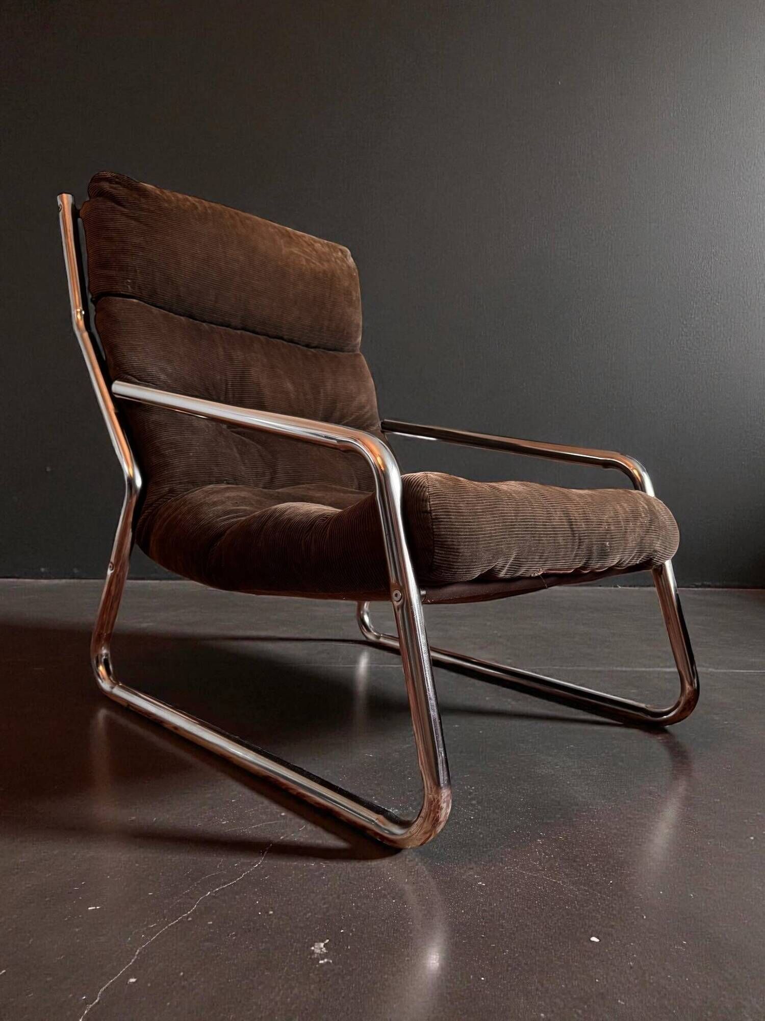 Pixi armchair by Gillis Lundgren for IKEA in chrome and brown velvet, 1974