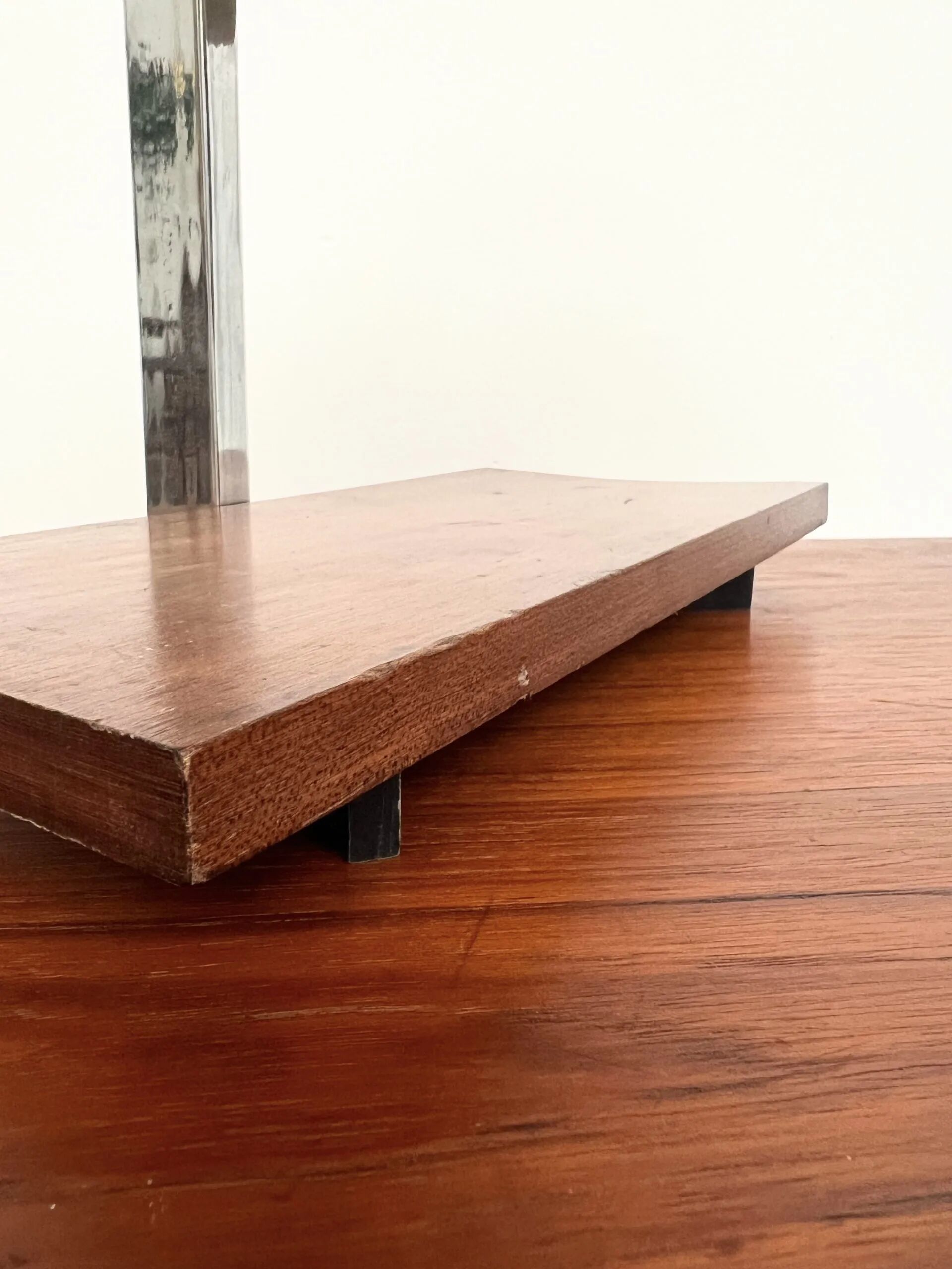 1950s desk lamp with teak base and grey lacquered metal