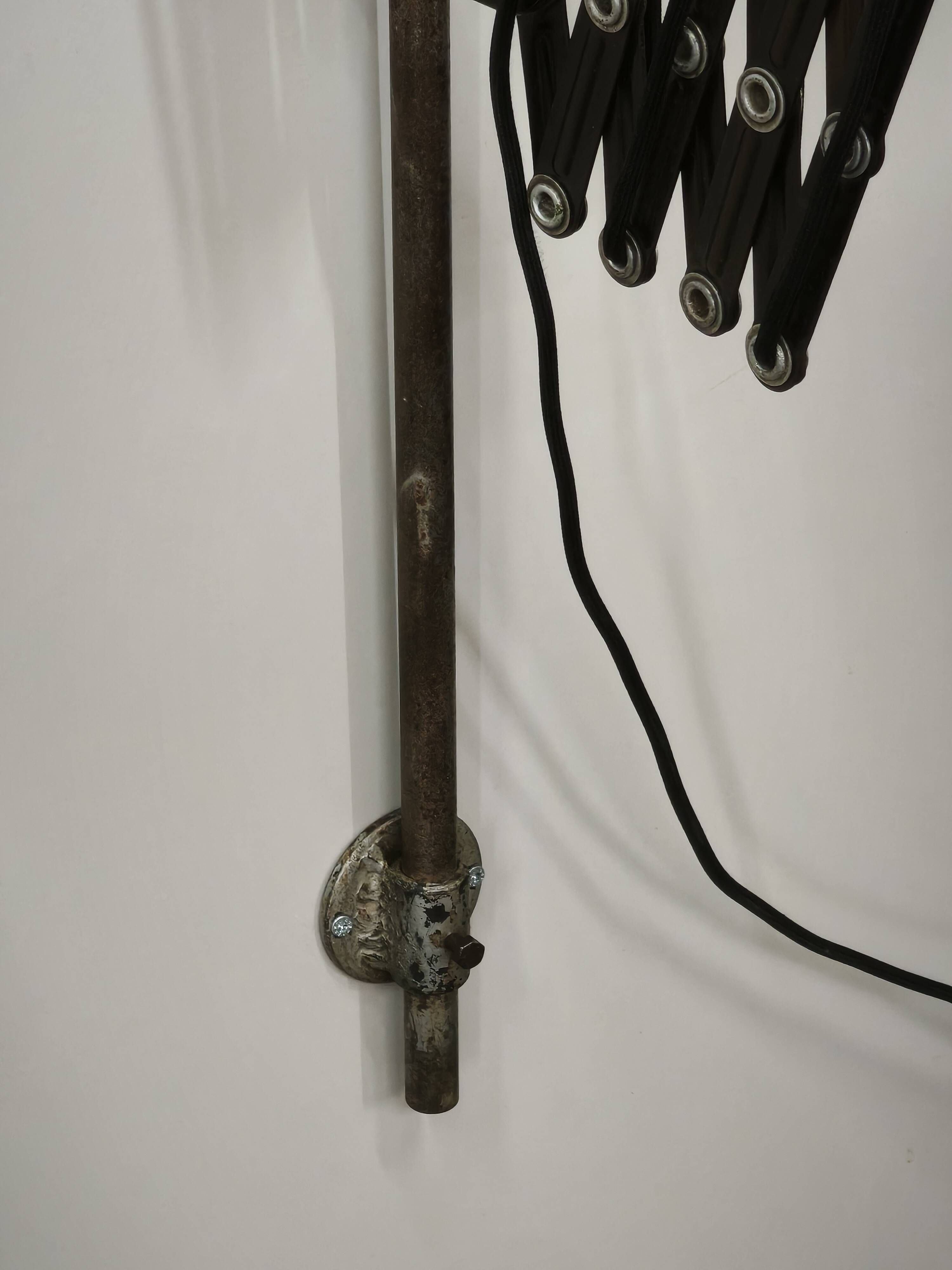 1930s Bauhaus Industrial Scissor Arm Wall Lamp, Black Enamel, Czechoslovakia