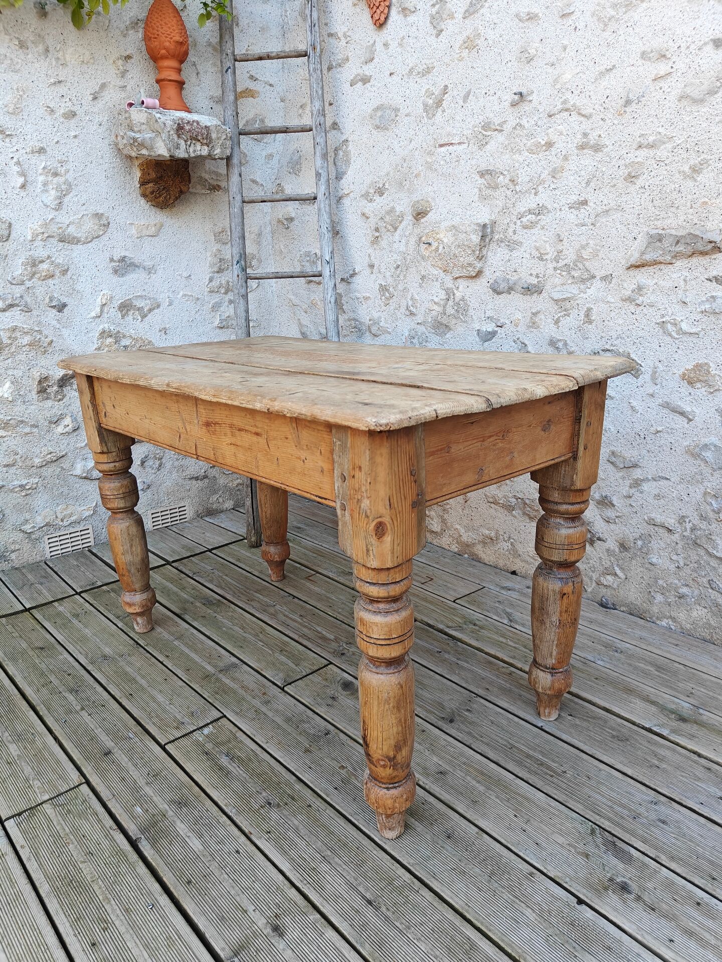 Small antique farmhouse table in solid pine.