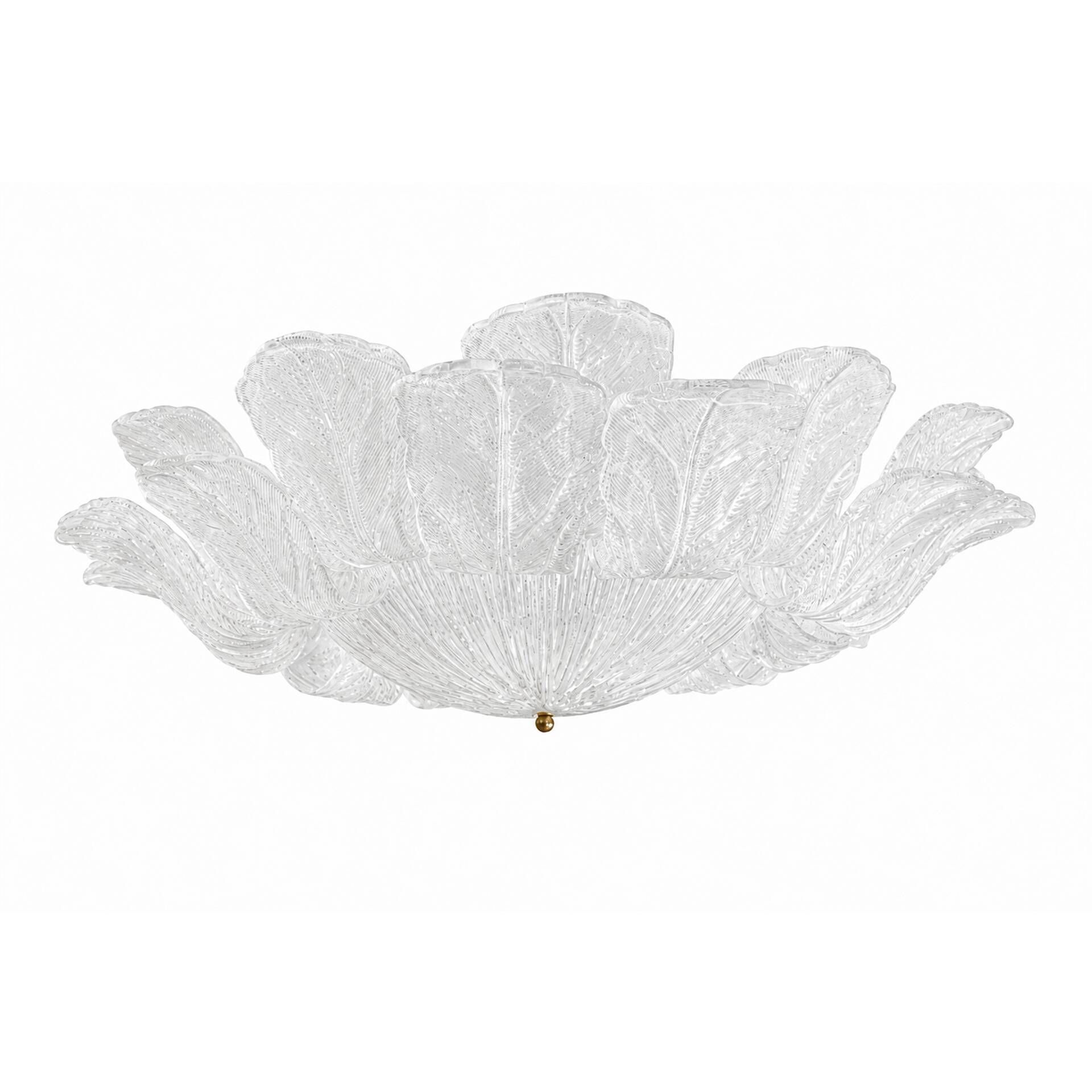 Contemporary Large Italian Clear Murano Glass Leaf Flush Mount Ceiling Ligh