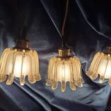 Set of 3 Doria pendant lights in amber-coloured frosted glass, 1960s