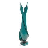 Vintage Teal Encased and Hand-Blown Murano Glass Flower Vase, Italy