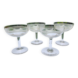 4 finely crafted crystal champagne glasses. Vintage.