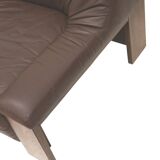 Brutalist 2-seater leather sofa – brown leather with wenge wood frame