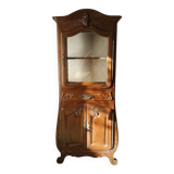 Curved display case in solid walnut, mid-20th century