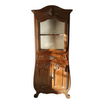 Curved display case in solid walnut, mid-20th century