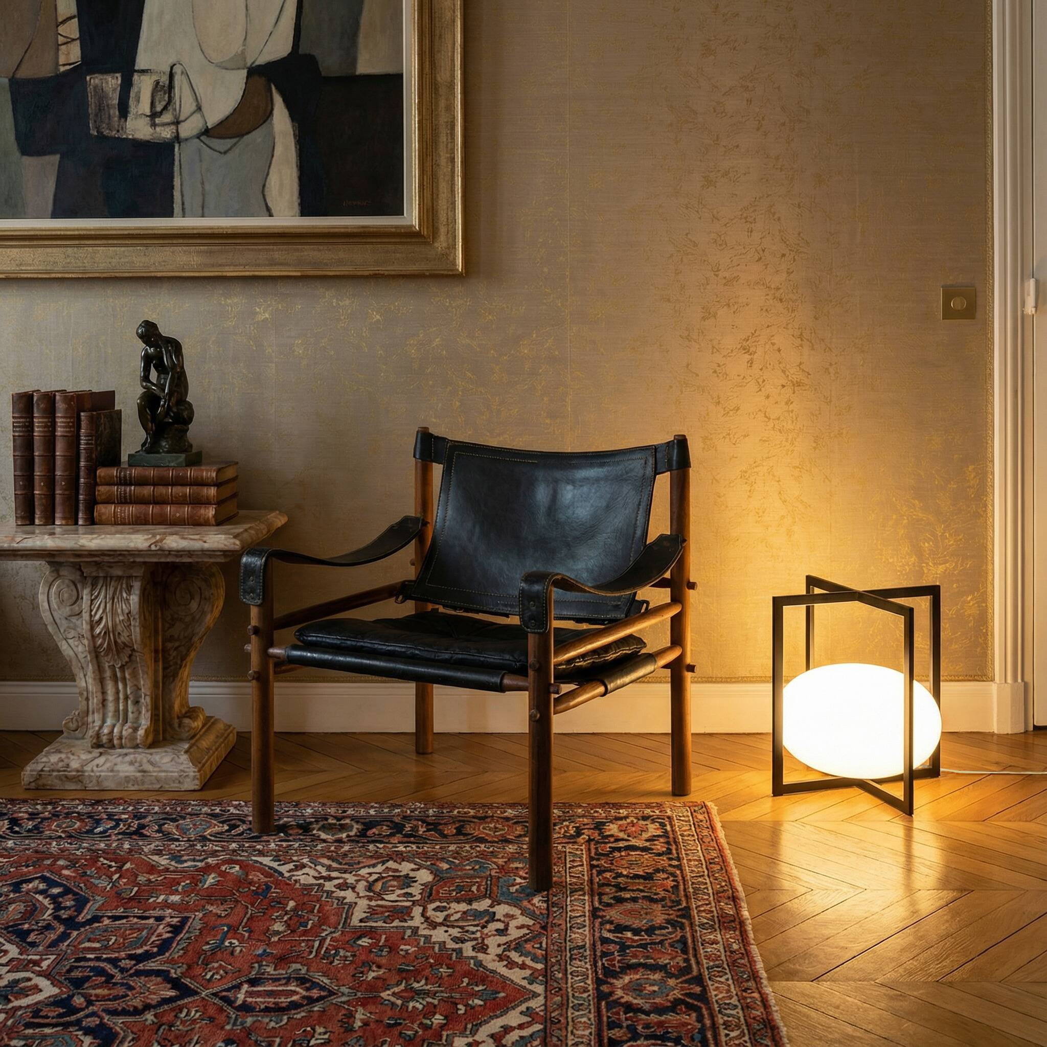 Minimalist Cube Table Lamp Black Metal Opal Glass Geometric European 1970s