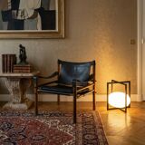 Minimalist Cube Table Lamp Black Metal Opal Glass Geometric European 1970s