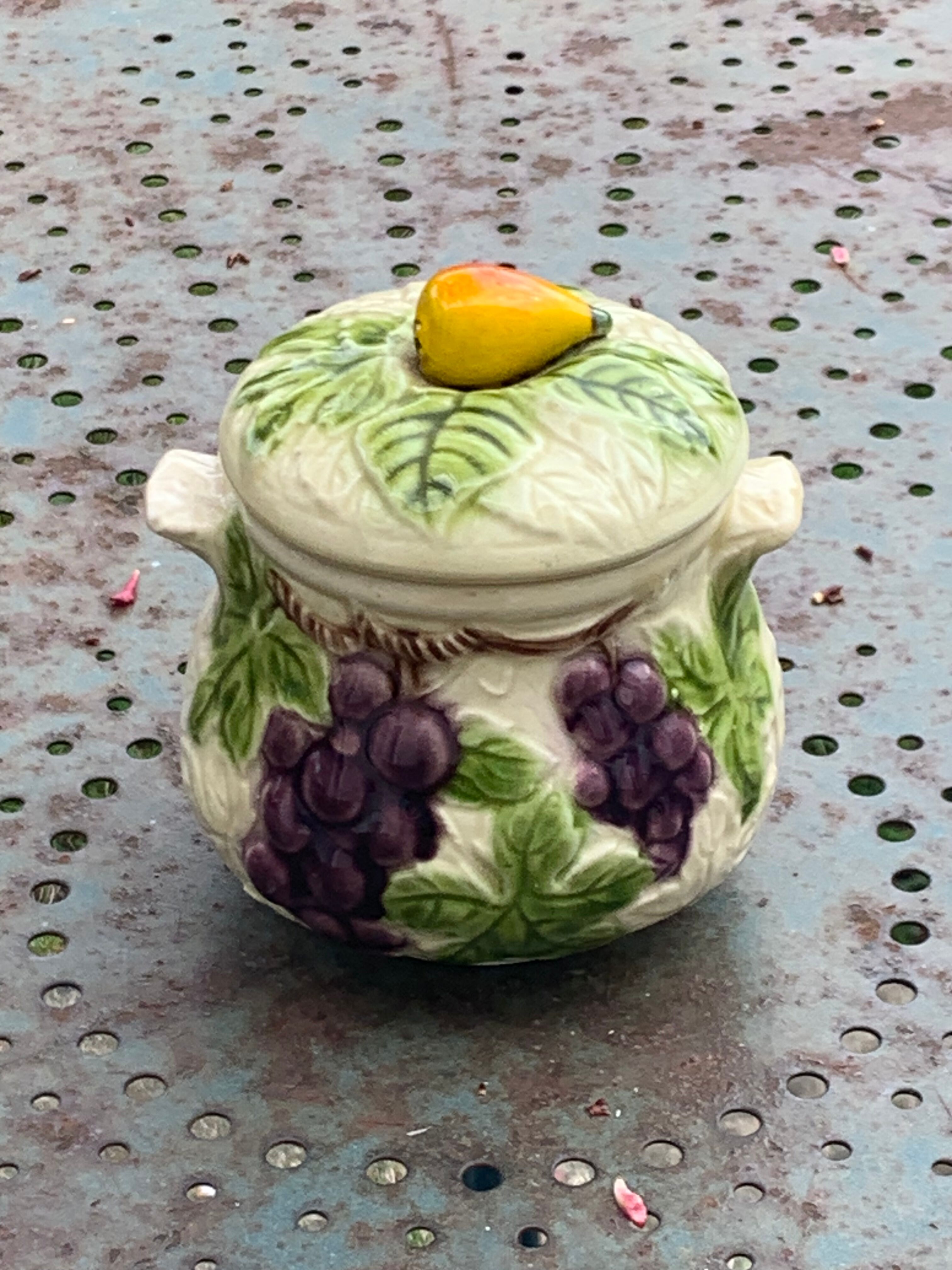 Slurry pattern pears and vintage glazed ceramic grape