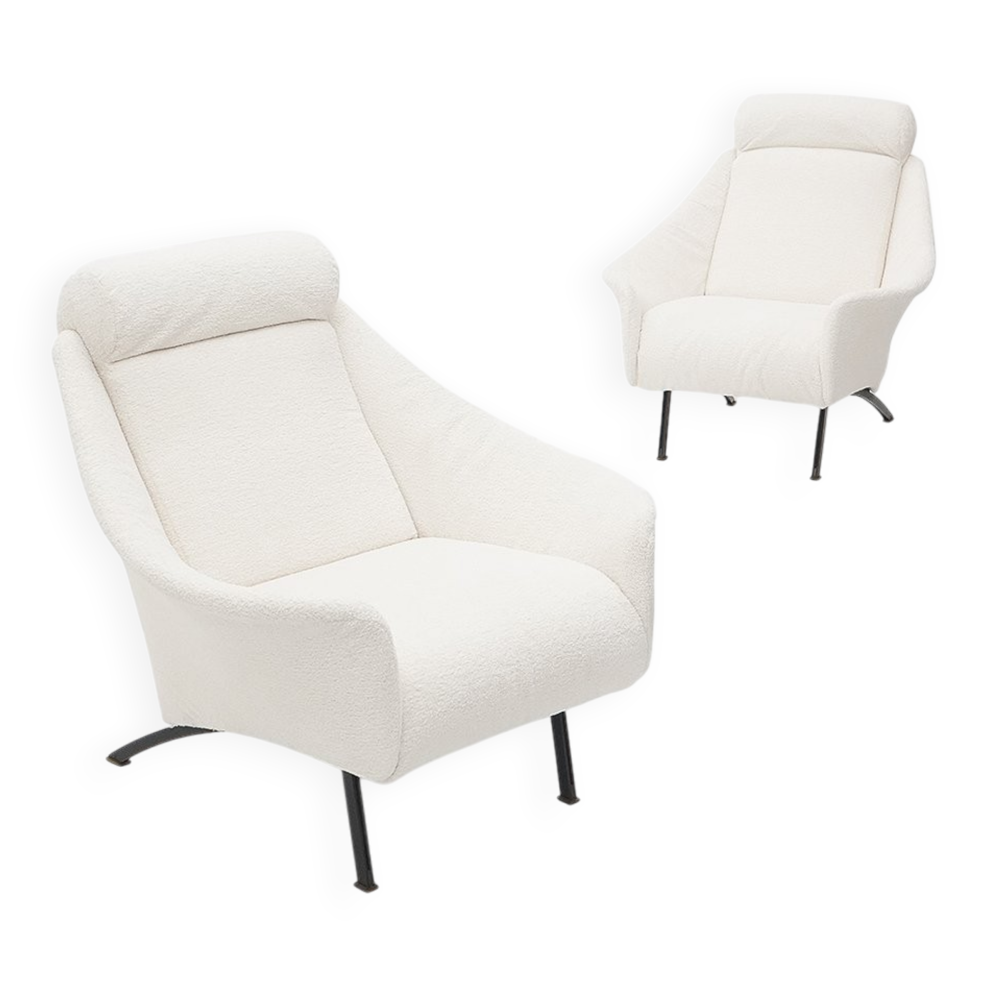 Pair of white boucle armchairs, 1950s, set of 2