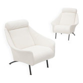 Paire de fauteuils bouclé blanc, années 1950