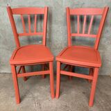 Pair of Thonet or Baumann type bistro chairs in soft orange