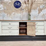 Bank counter furniture in patinated wood, circa 1900