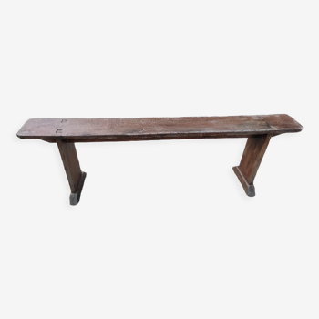 Banc de ferme bois massif vernis patiné
