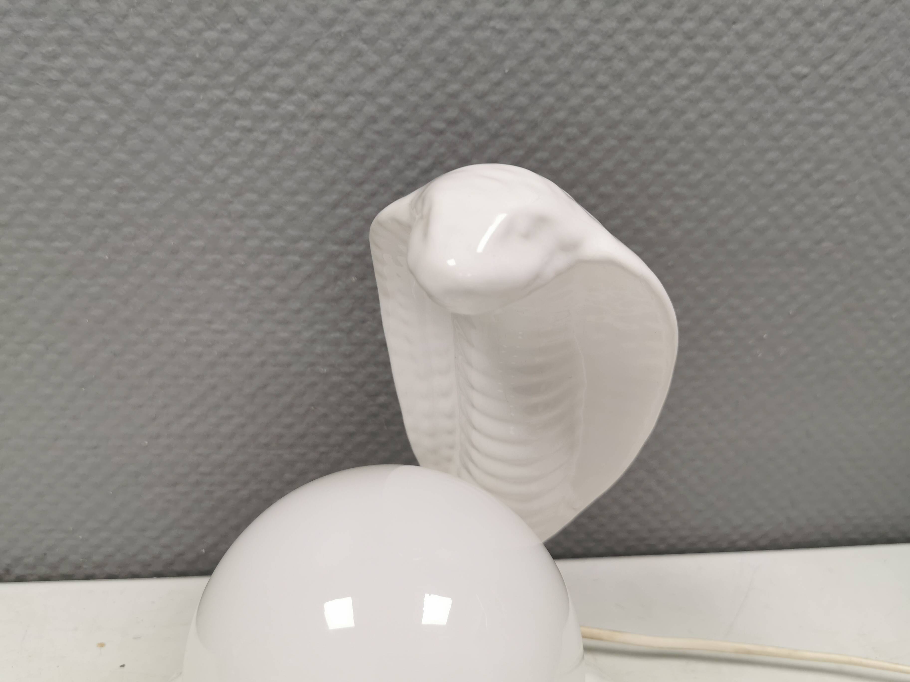 COBRA table lamp with thin milky white glass shade/dome, Sweden 1980s