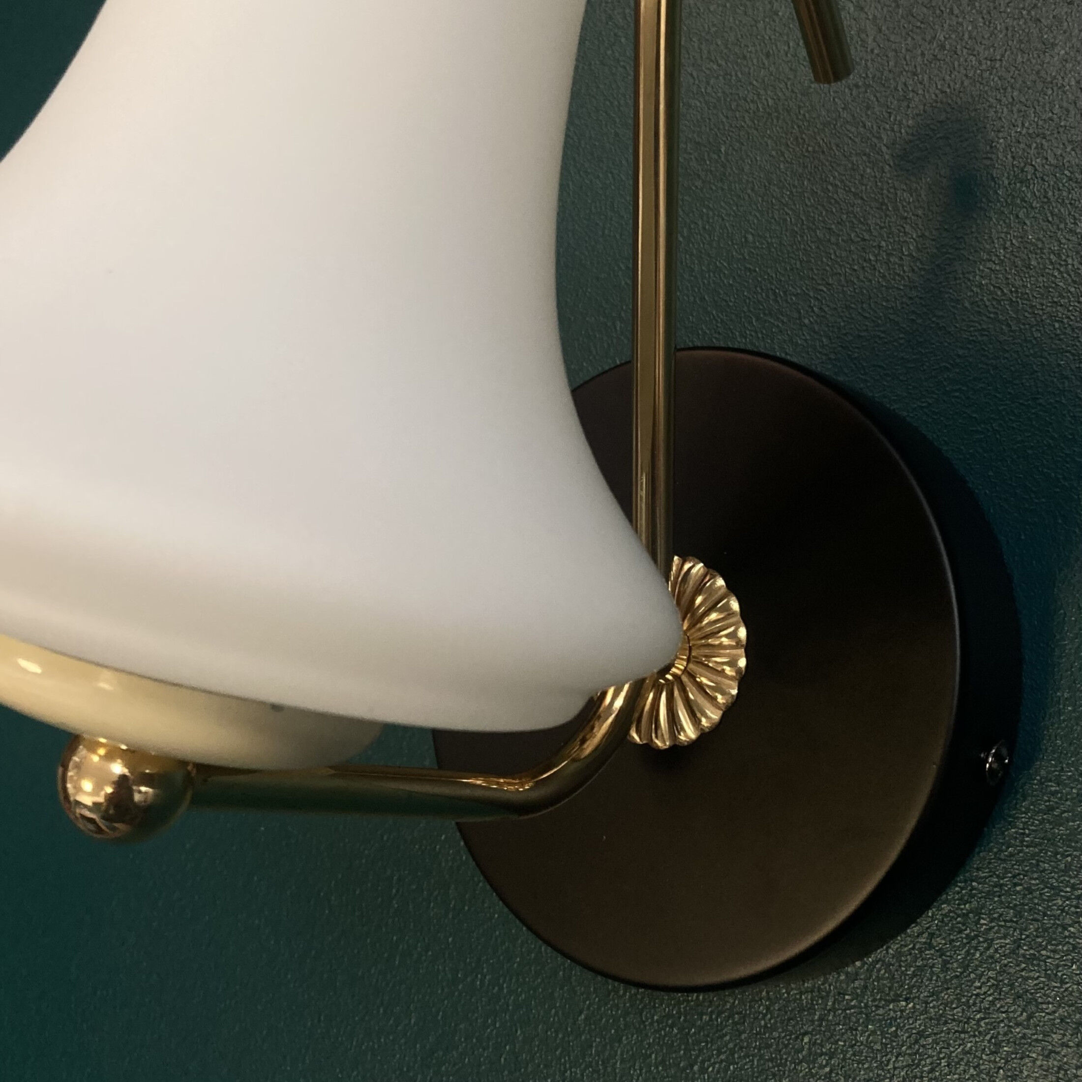 Wall lamp gooseneck brass and tulip glass opaline white decoration vintage lighting fixture