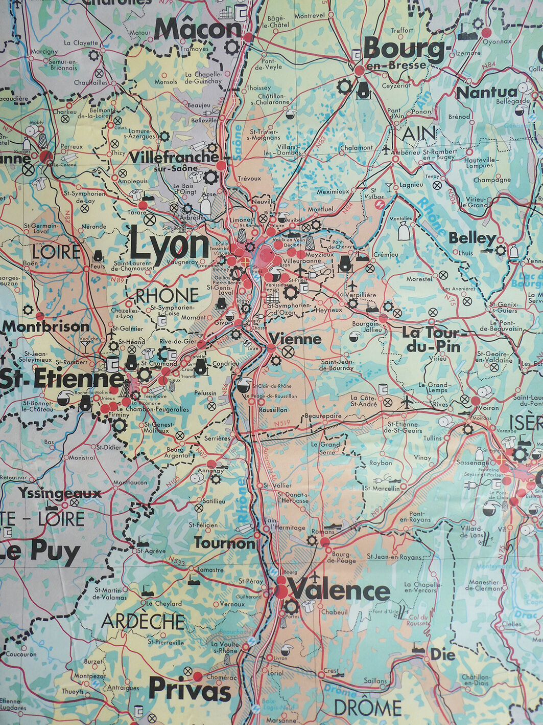 Old school vintage MDI Rhône-Alpes map