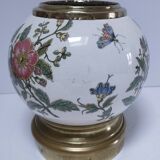 round vase earthenware brass decorated with flowers and insects early 20th century