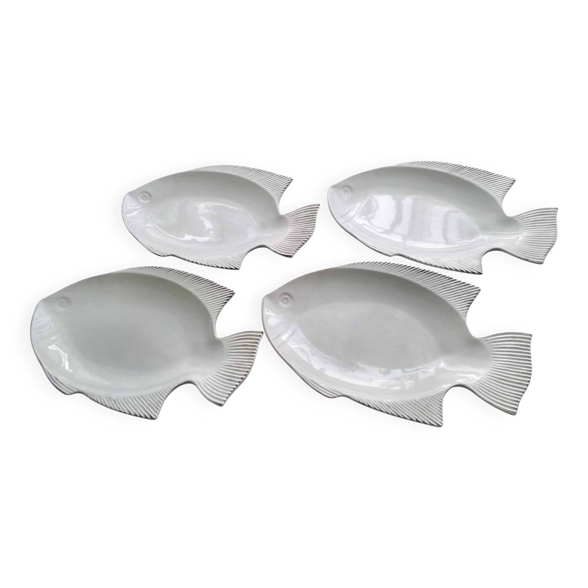 4 zoomorphic ceramic fish plates Geneviève Lethu