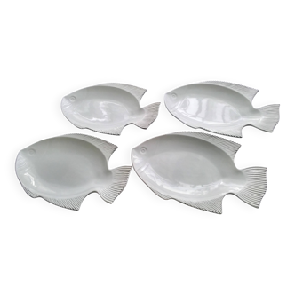4 zoomorphic ceramic fish plates Geneviève Lethu