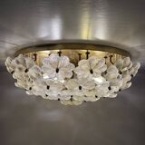 Large Floral Crystal Glass Flush Lamp by Ernst Palme , 1970s