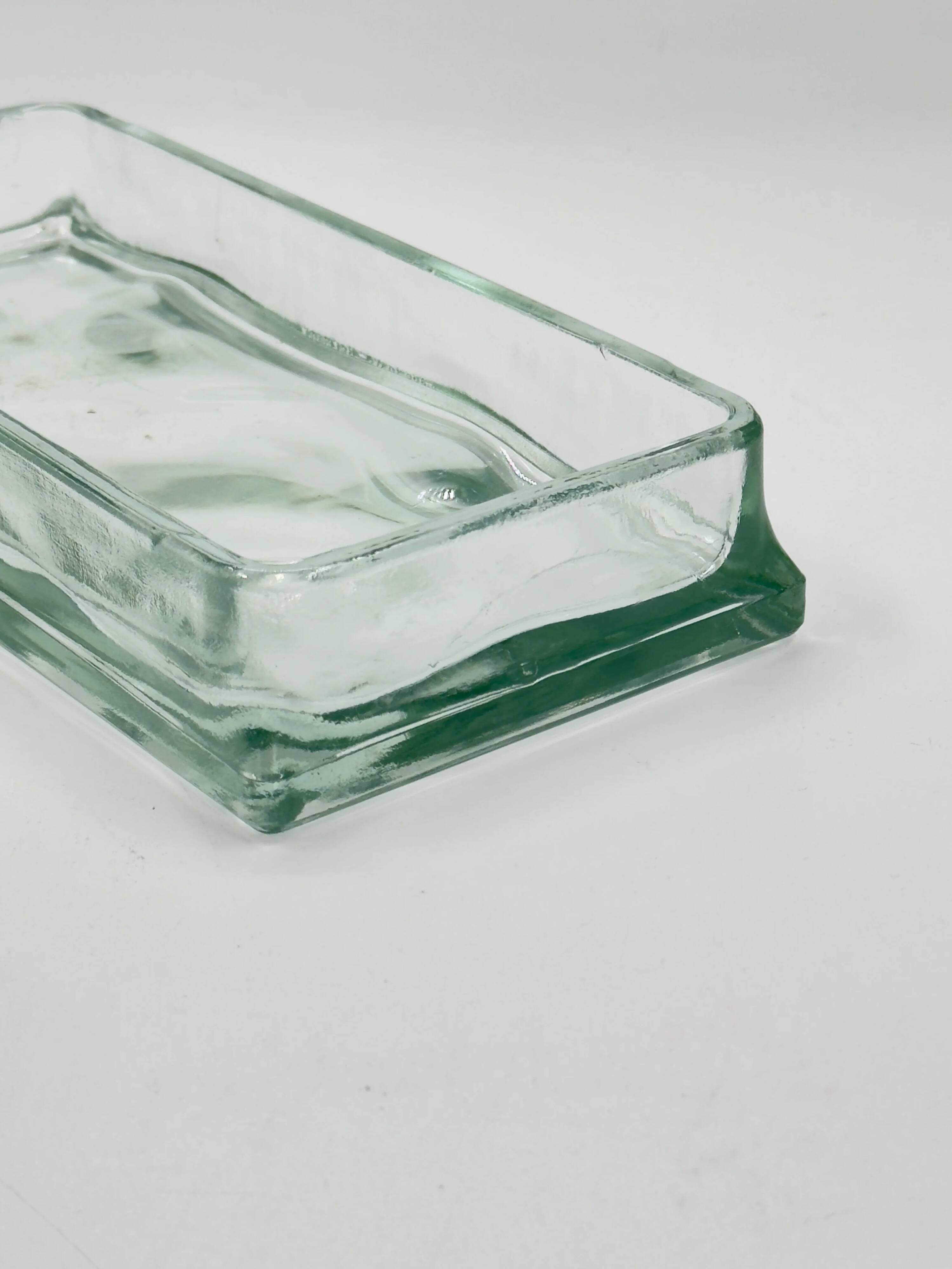 Vintage rectangular plateau in thick pale green glass.