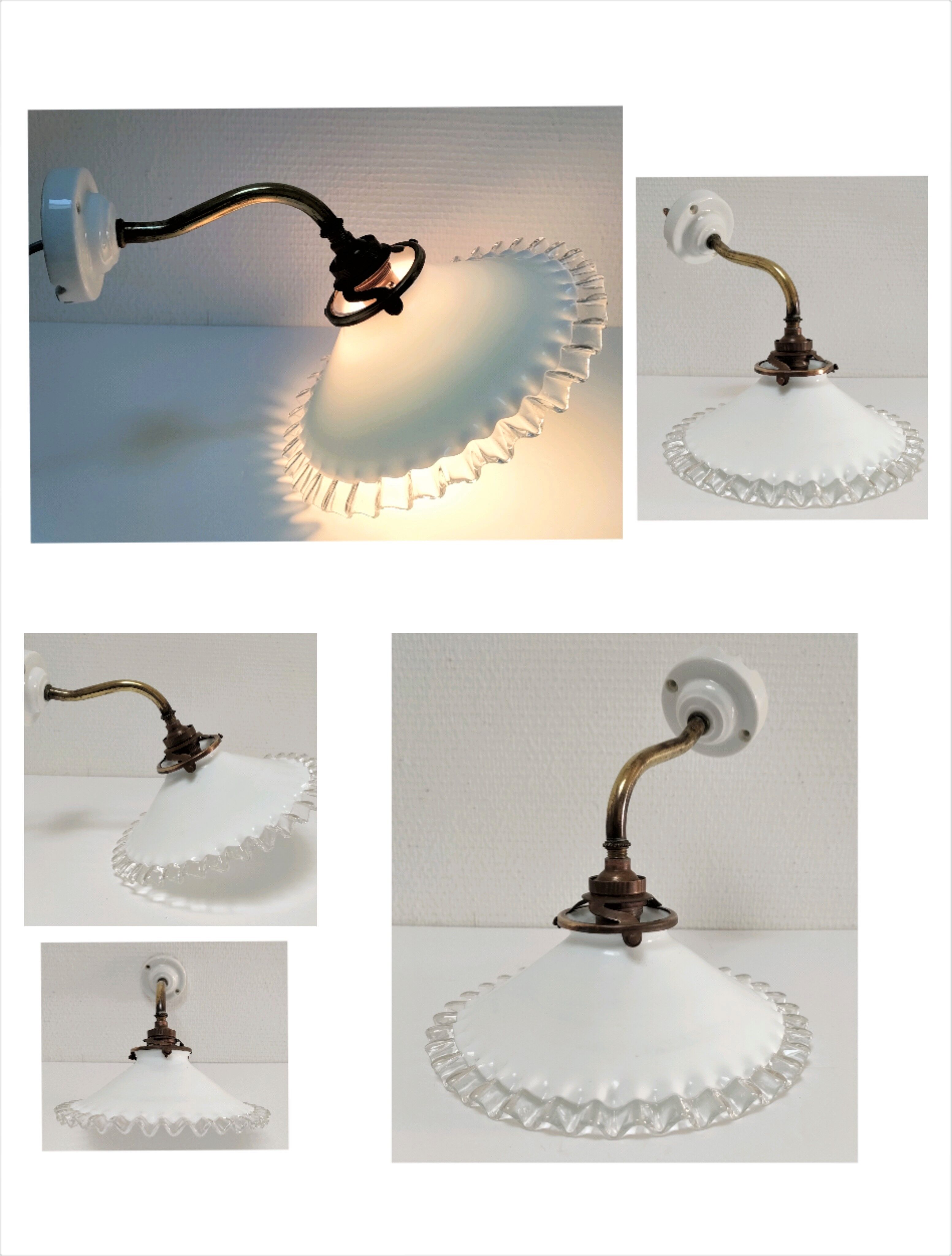 Opaline porcelain brass wall lamp early twentieth century
