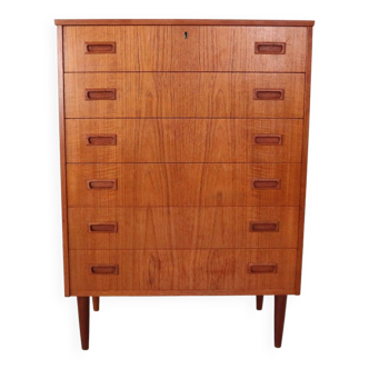 Mid-Century Modern Danish Chest of Six Drawers, Tallboy in Teak, Denmark, 1960