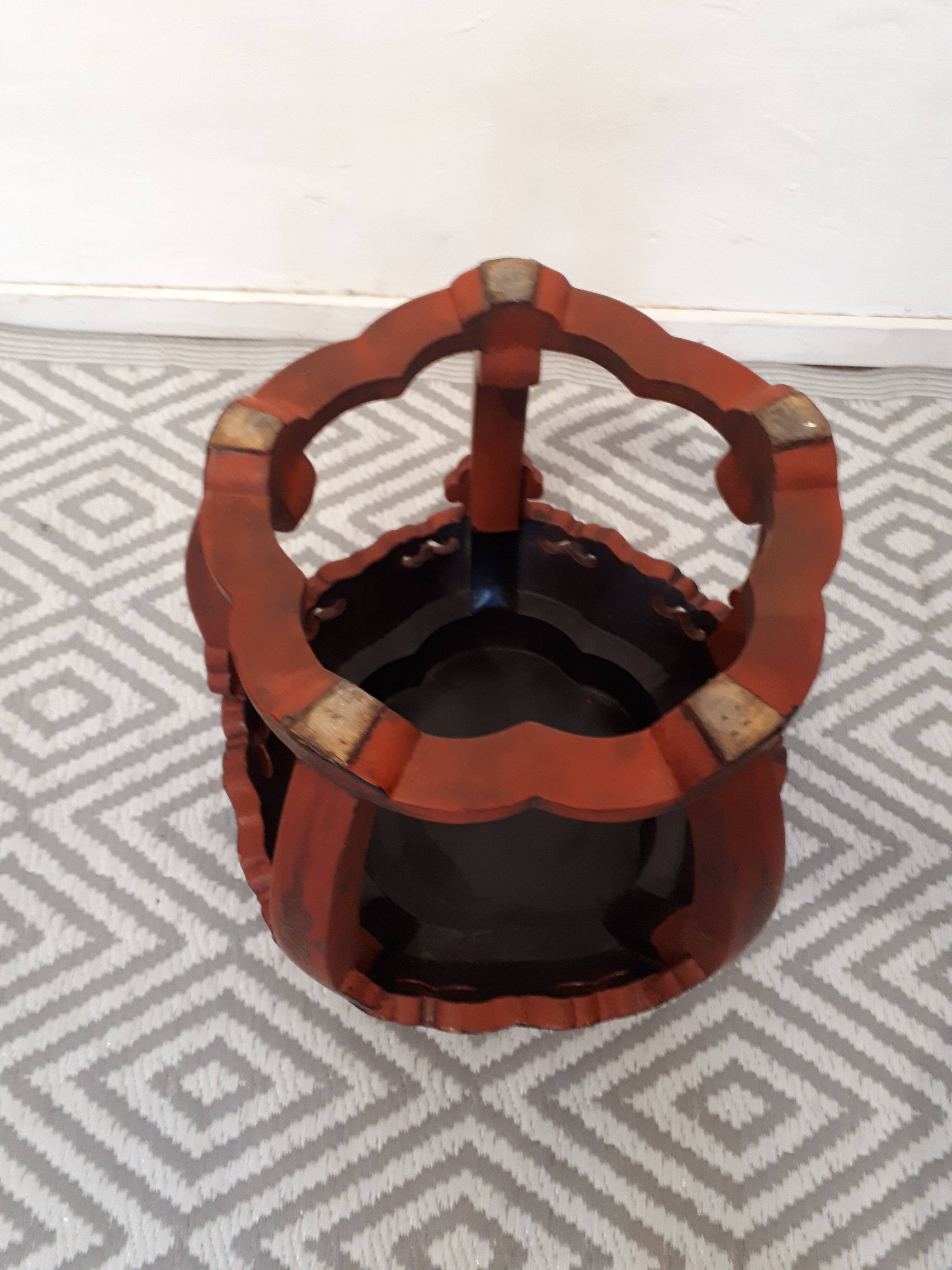 Stool Chinese pedestal table old red lacquer