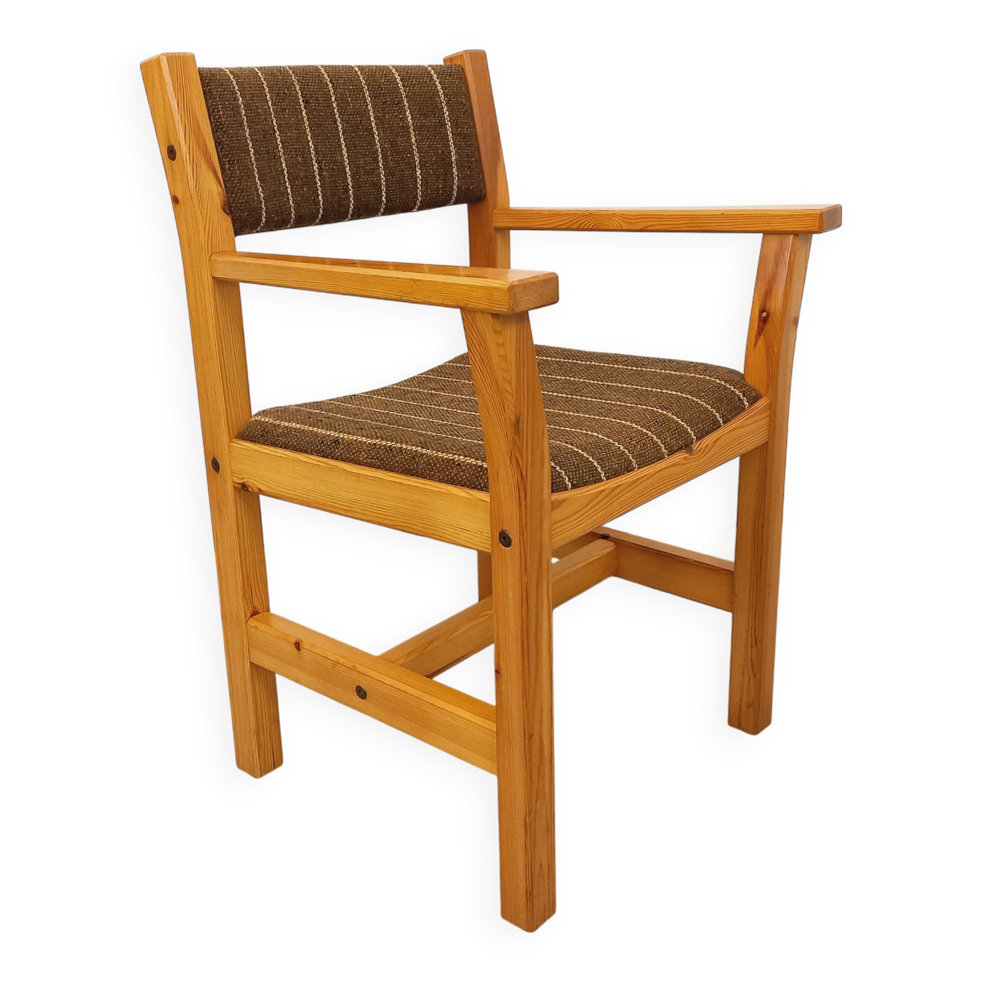 Vintage armchair in pine and fabric from the 80s