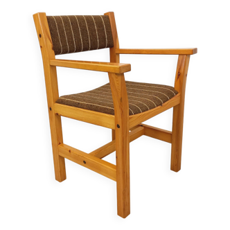 Fauteuil vintage en pin et tissu années 80