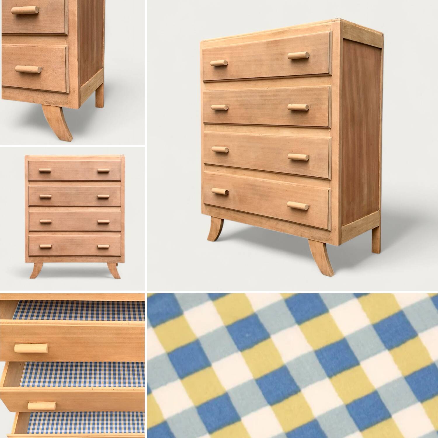 Raw wood art deco chest of drawers