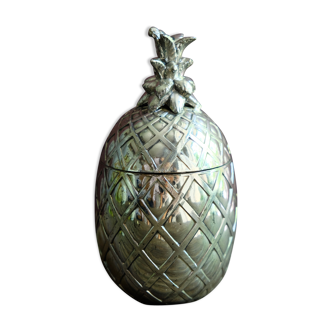 Three-piece vintage chrome metal pineapple box or sugar