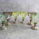 Set of 6 coloured stemmed glasses on silver stems.
