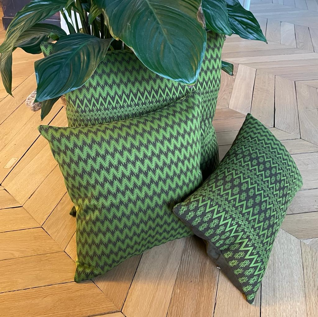 Olive green Kachin cushion 40x40 cm