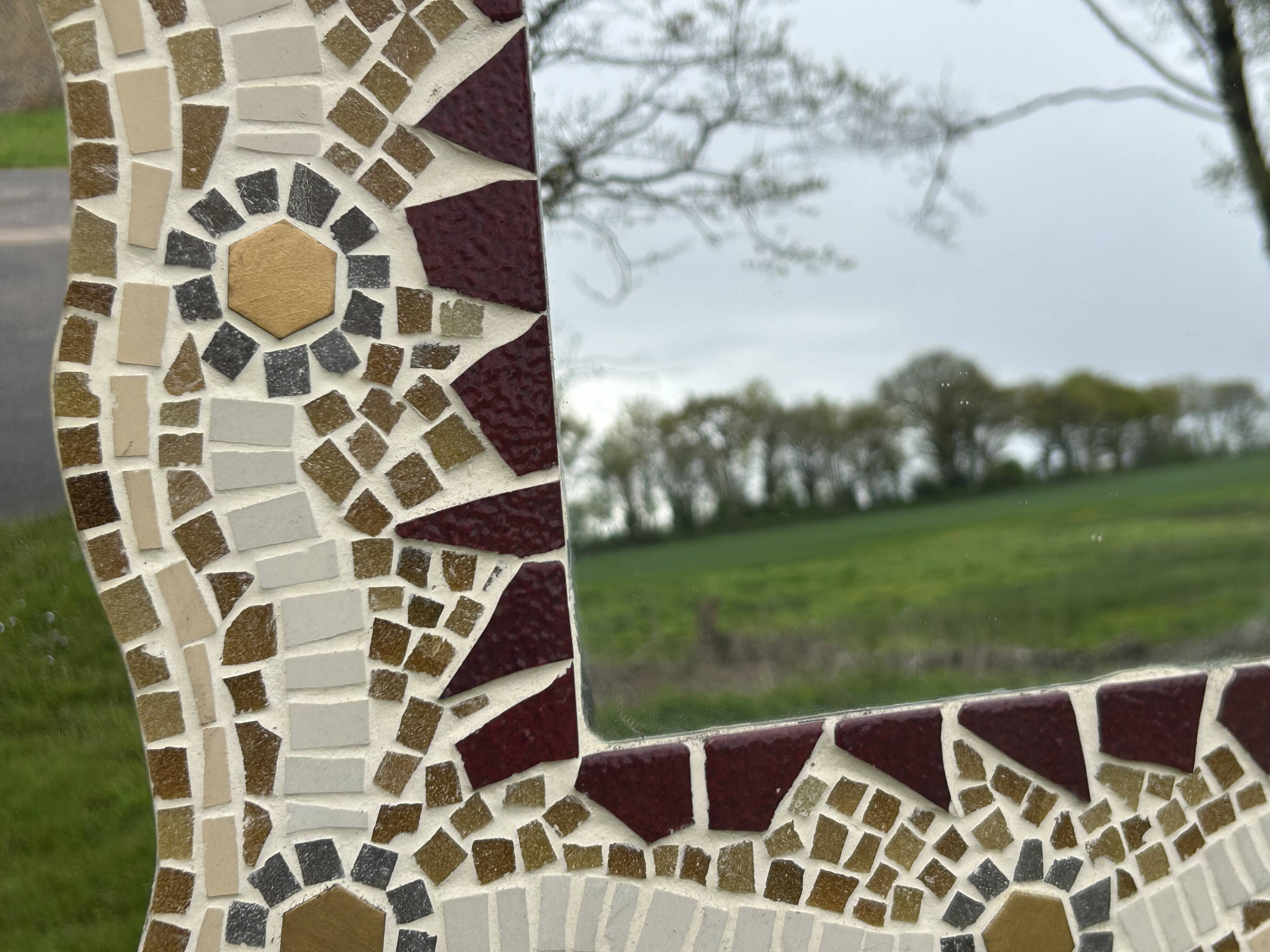 Handcrafted mirror, glass mosaic, natural stone......