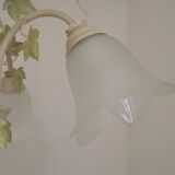 French Vintage 3 Light Green Ivy Chandelier with Opaque Glass Shades