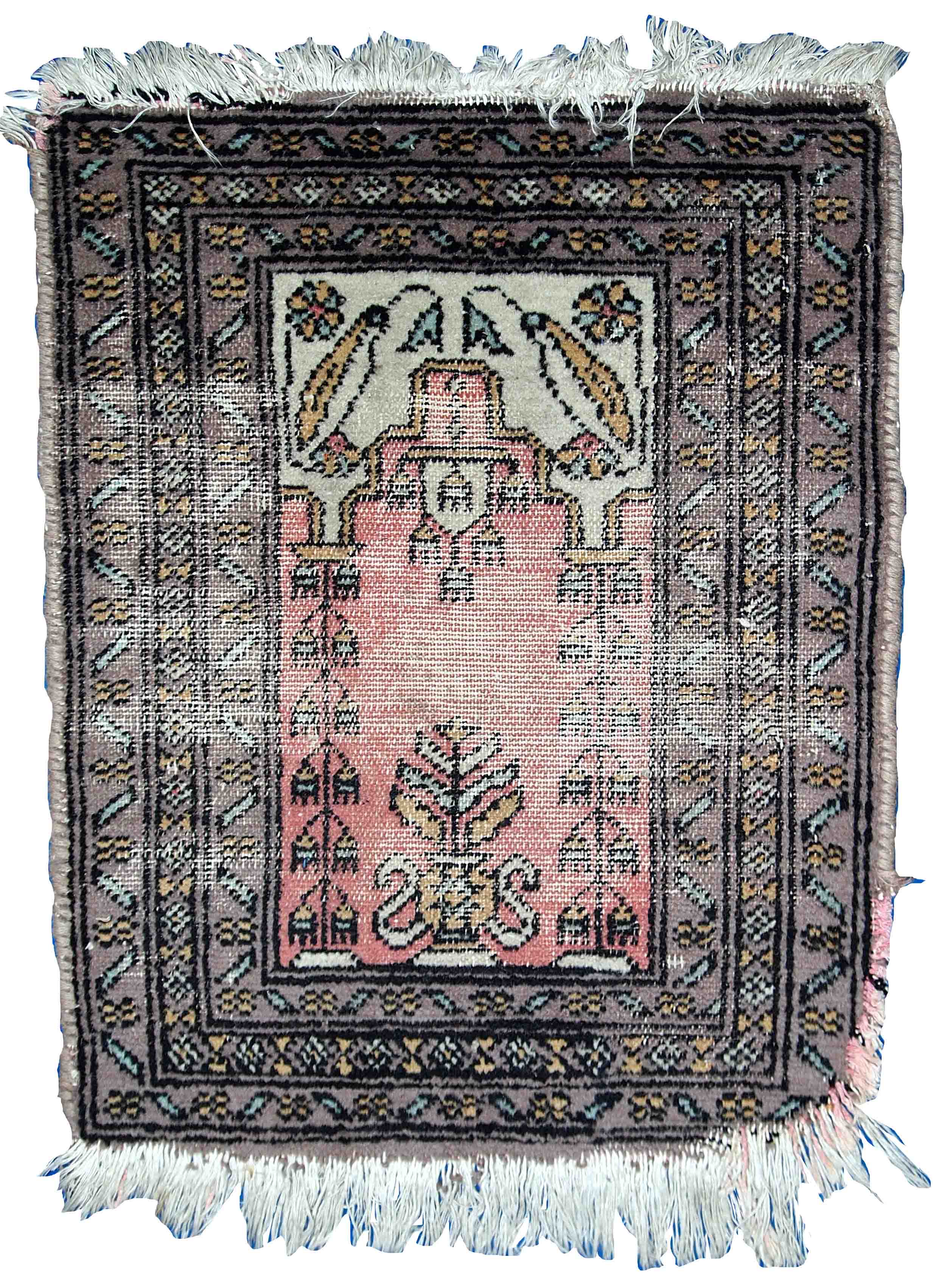 Vintage carpet uzbek bukhara handmade 46cm x 56cm 1950s, 1c765